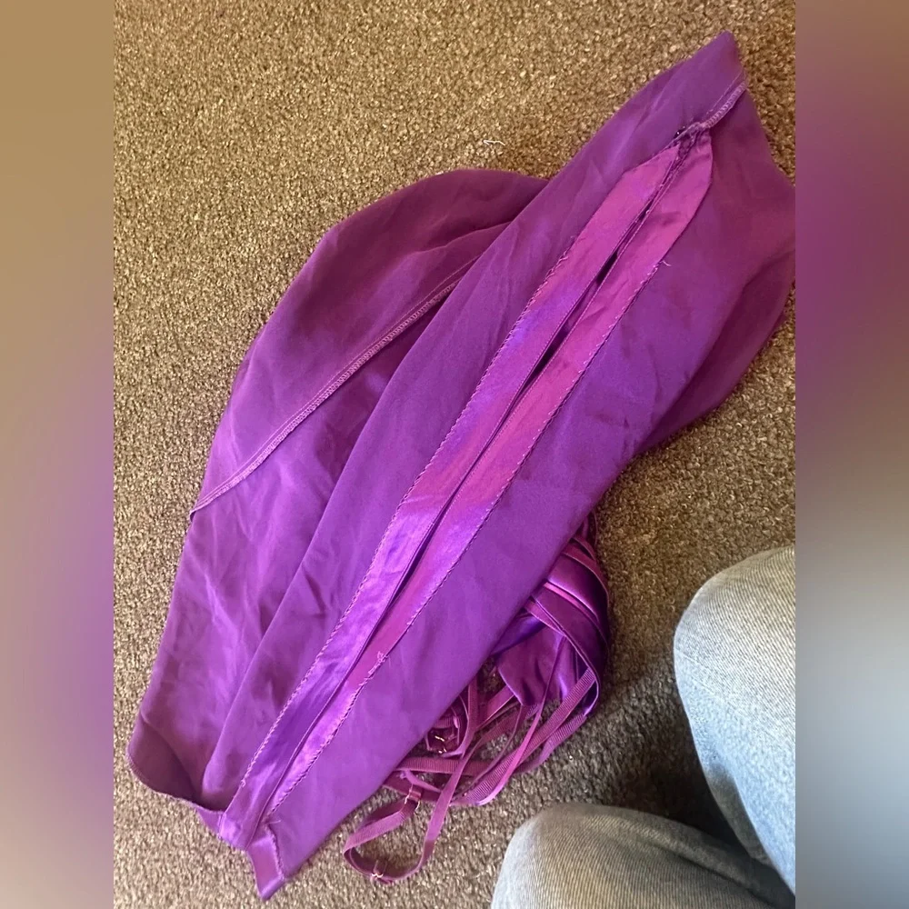 Retrofete Selma Slinky Satin Purple Cutout Low Cut Maxi Gown Size Small